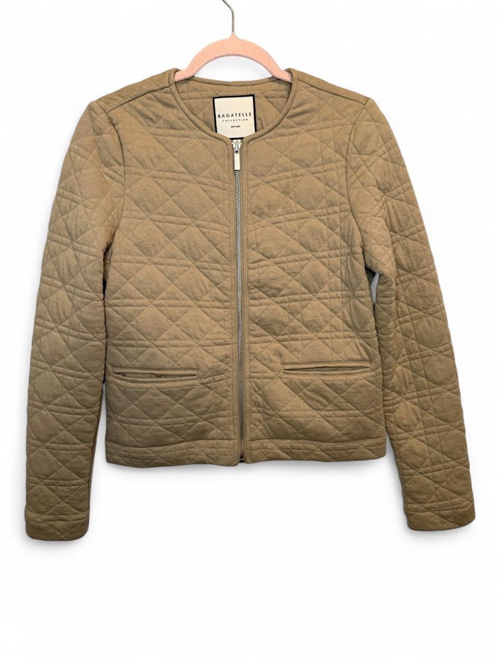 Bagatelle Collection Green Quilted Jacket Full Zip Collarless Lightweight Small